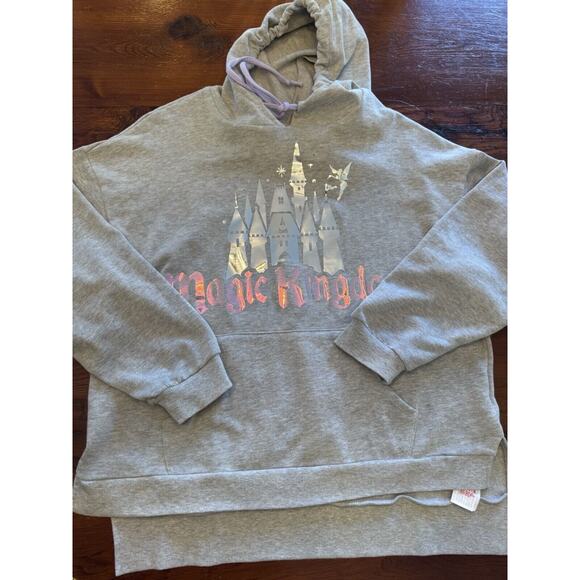 Disney Parks Magic Kingdom Hoodie Sweatshirt Top Size L Shiny Castle & Tink - Picture 1 of 11